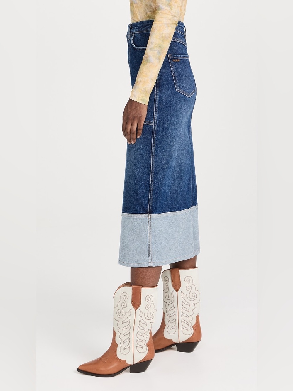 ba&sh Vicky two-tone denim midi skirt size US 2 NWT - Picture 3 of 11
